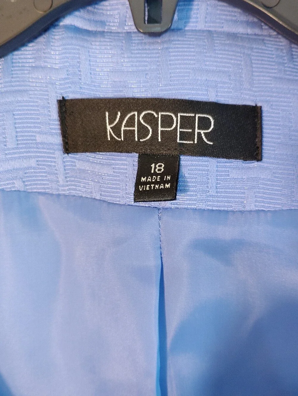 Kasper Light Blue Textured Skirt Set Jacket